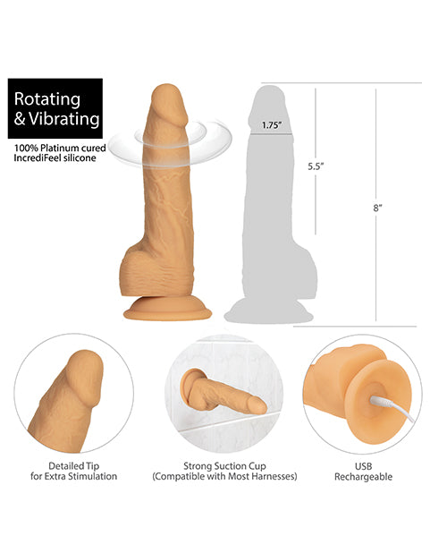 Naked Addiction 8" Rotating & Vibrating Dong W/remote - Caramel