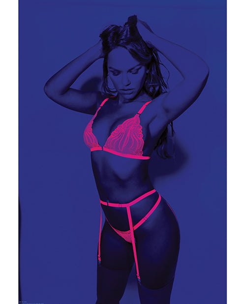 Euphoria Neon Bra, Garterbelt & Panty Neon Pink O/s