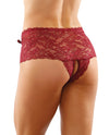 Bottoms Up Magnolia Stretch Lace Crotchless Panty W/ribbon Lace Up Front