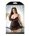 Curve Madison Soft Cup Babydoll W/garters & Panty Black/pink