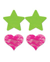 Fantasy Uv Reactive Neon Star & Lace Heart Pasties - Green & Pink O/s Pack Of 2