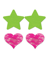 Fantasy Uv Reactive Neon Star & Lace Heart Pasties - Green & Pink O/s Pack Of 2