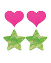 Fantasy Uv Reactive Neon Heart & Lace Star Pasties - Pink & Green O/s Pack  Of 2