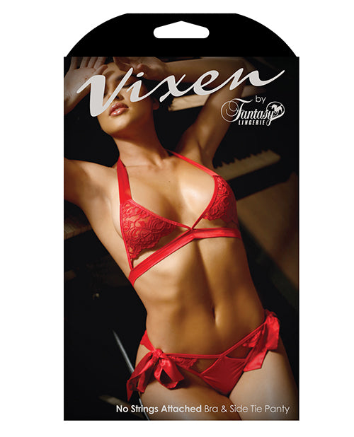 Vixen Cutout Lace Bra & Side Tie Panty Red