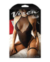 Vixen Text Me Back Halter Tie Teddy W/attached Leg Garters Black