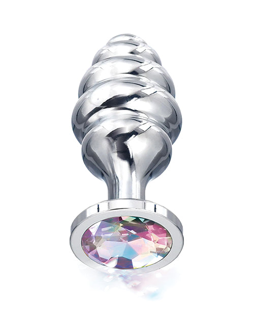 Nixie Honey Dipper Ribbed Metal Rainbow Jeweled Butt Plug