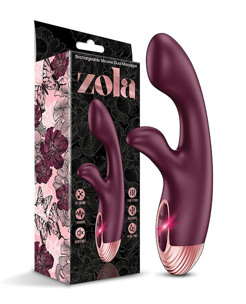 Zola Rechargeable Silicone Dual Massager - Burgundy/rose Gold