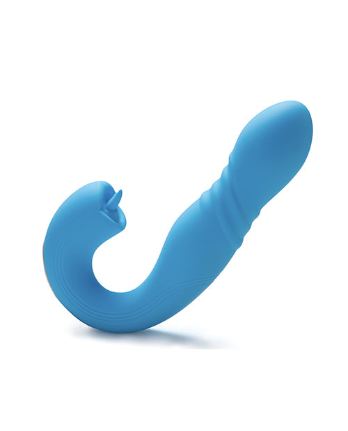 Joi App Controlled Thrusting G-spot Vibrator & Clit Licker - Blue