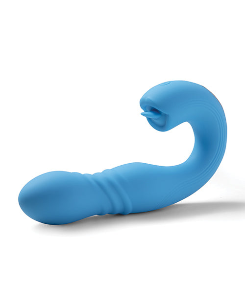 Joi App Controlled Thrusting G-spot Vibrator & Clit Licker - Blue