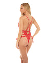 Sloane Soft Cup Deep Plunge Teddy W/side Lace Up Ribbon Detail Red