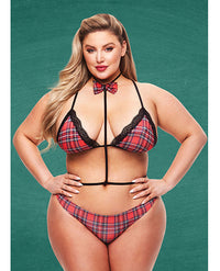 Teacher's Pet Baddie Schoolgirl Top W/bow Tie & Panty Red/black