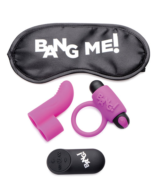 Bang! Couple's Kit With Rc Bullet, Blindfold, Cock Ring & Finger Vibe - Purple