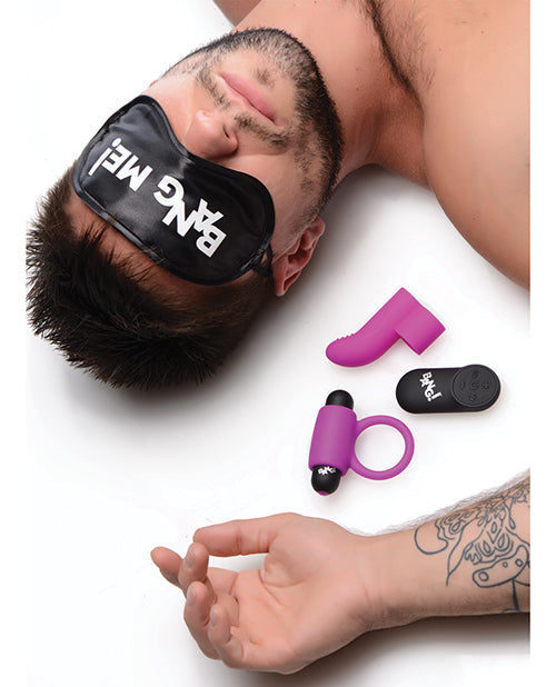 Bang! Couple's Kit With Rc Bullet, Blindfold, Cock Ring & Finger Vibe - Purple