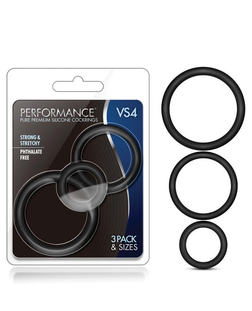 Blush Performance Vs4 Pure Premium Silicone Cockring Set - Black