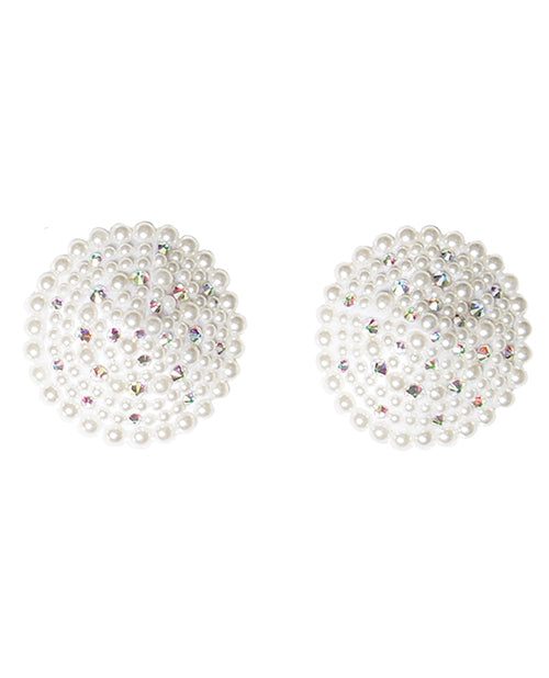 Pearl & Rhinestones Round Reusable Pasties - White O/s