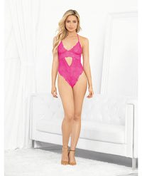 Neons Keyhole Front Teddy W/tanga Back Neon Pink