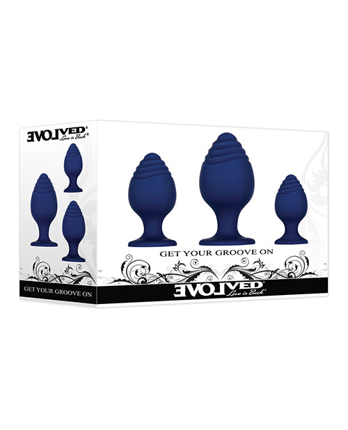 Evolved Get Your Groove On 3 Pc Silicone Anal Plug Set - Blue