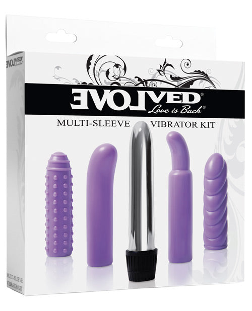 Evolved Multi Sleeve Vibrator Kit W/4 Textured Sleeves & Vibe - Purple