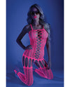 Glow Black Light Criss Cross Paneled Bodystocking Neon Pink O/s