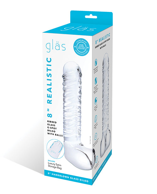 Glas 8" Realistic Ribbed Glass G-spot Dildo W/balls - Clear