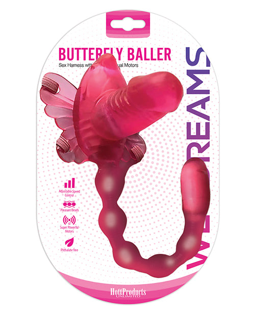 Wet Dreams Butterfly Baller Sex Harness W/dildo - Pink