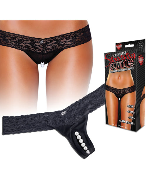 Hustler Stimulating Panties W/pearl Pleasure Beads Black