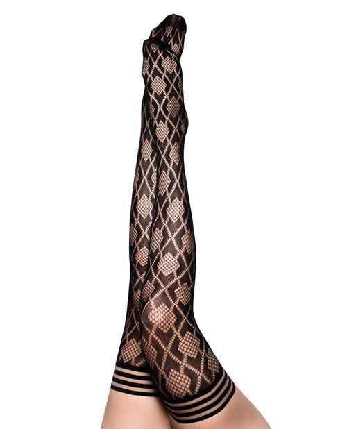 Kix'ies Elle Fishnet Diamond Thigh High Black