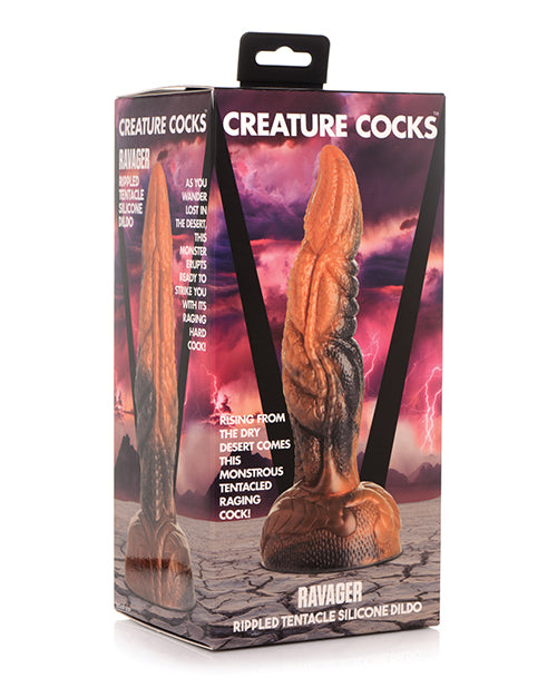 Creature Cocks Ravager Rippled Tentacle Silicone Dildo - Orange/black